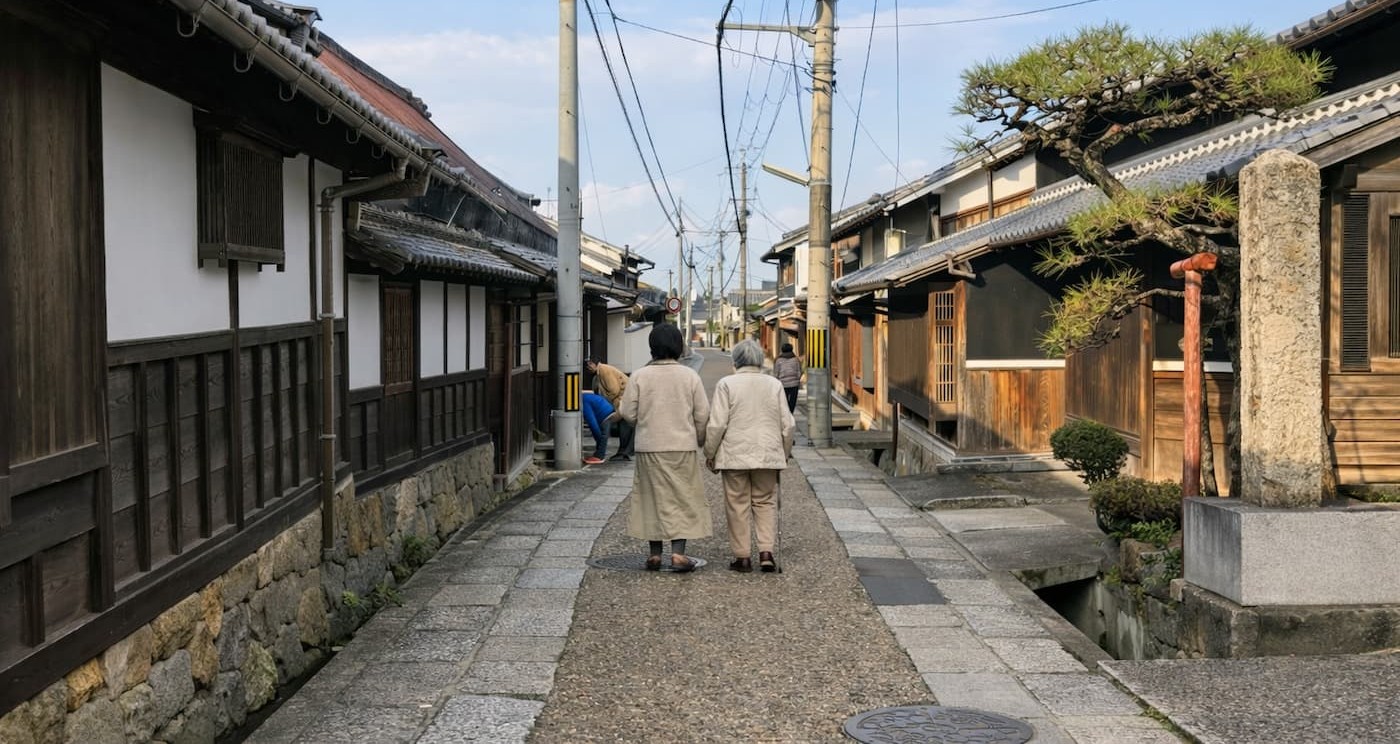 Historic Takatori castle town streets in Nara Japan